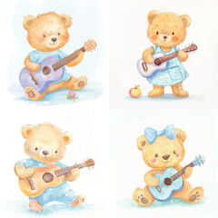 Playful Teddy Bear Guitar Clipart for Kids’ Crafts

