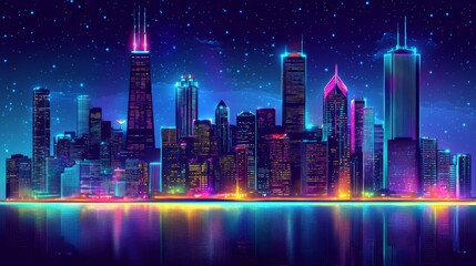 Vibrant Neon City Skyline at Night