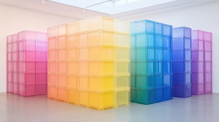 Soft-lit archive room corner with color-coded files stored in large plastic containers