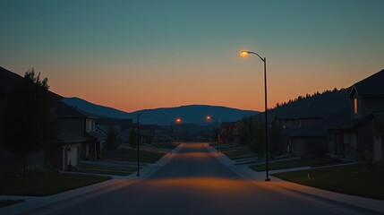 Solar energy powering LED street lights in a suburban community