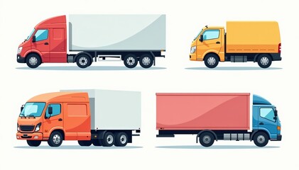 Fototapeta premium Simple flat design vector of van truck and lorry icons with white background, transport, isolated