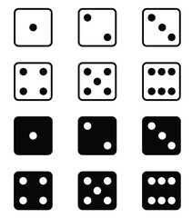 set of six sides dice face icon set. gaming dice. playing cubes rolling dice vector sign. ludo game icon set.  dice for casino gambling icon for apps, ui and websites. vector illustration