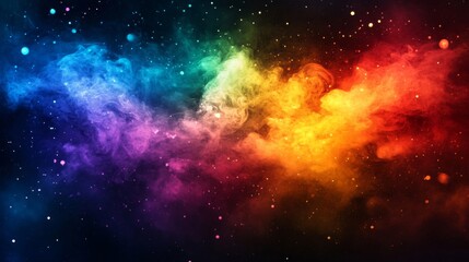 Naklejka premium Vibrant Rainbow Nebula in Dark Cosmic Space