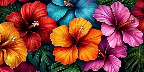 Vibrant hibiscus floral pattern for artistic decoration.