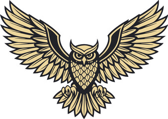 Obraz premium Majestic Owl in Flight Vector Art – Stylized Bird of Prey with Spread Wings, Piercing Eyes & Fantasy Inspired Design 