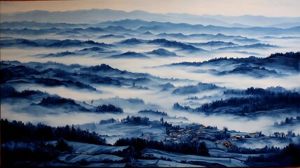 Misty mountain range landscape panorama