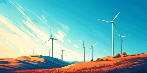 The clear blue skies create a stunning backdrop for windmills, symbolizing sustainable energy solutions.