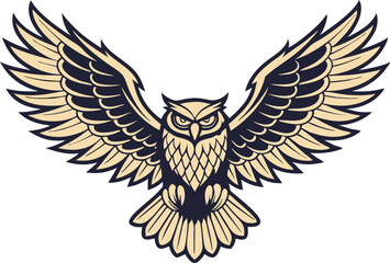 Obraz premium Majestic Owl in Flight Vector Art – Stylized Bird of Prey with Spread Wings, Piercing Eyes & Fantasy Inspired Design 