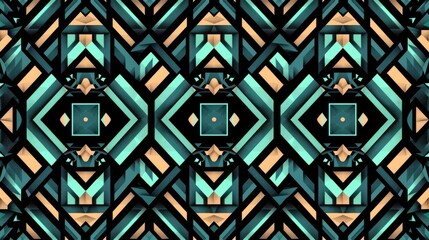 Modern colorful abstract decorative art deco pattern with lines and geometric shapes on dark background