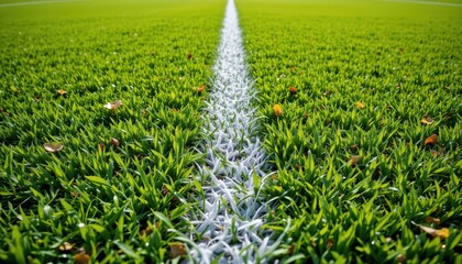 Green grass on football field with white lines, sport and recreation background