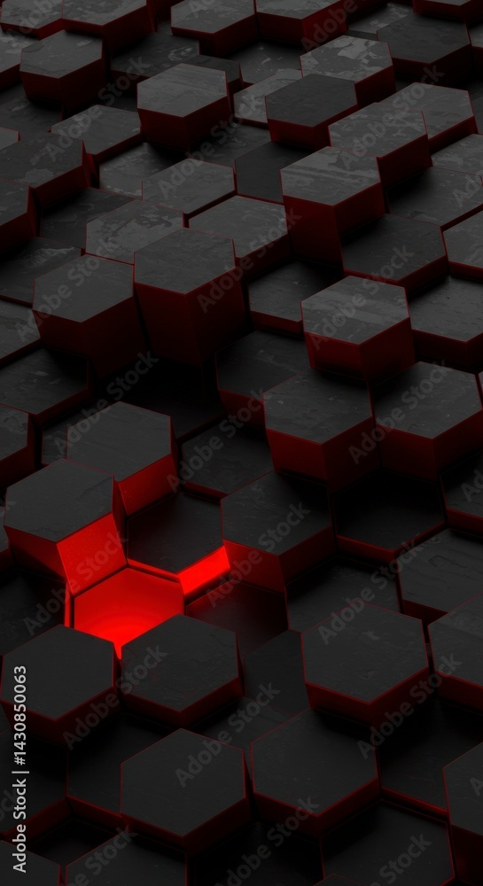 Poster geometric hexagon pattern with red glow abstract background