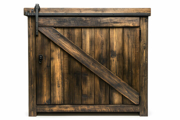 Rustic Wooden Cabinet with Barn Door Design on White Background