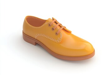 A single, stylish yellow leather oxford shoe with orange laces, isolated on a white background.