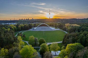 Aerial spring view of Vingis park (Vingio parkas) in Vilnius, Lithuania