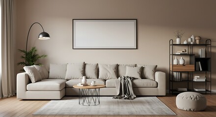 Modern Living Room Interior Design Neutral Tones, Cozy Atmosphere, and Stylish Furniture