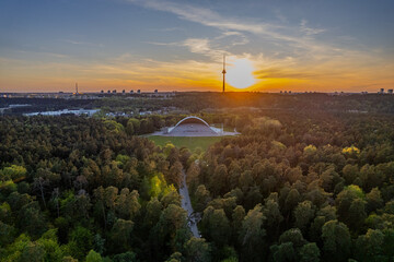 Aerial spring view of Vingis park (Vingio parkas) in Vilnius, Lithuania
