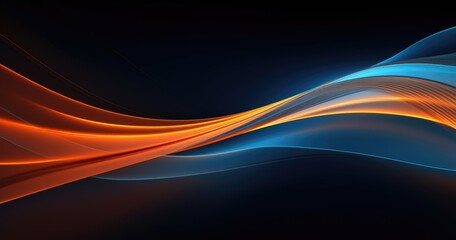 Naklejka premium abstract background with blue and orange light streaks, silhouette of a spaceship on the right side