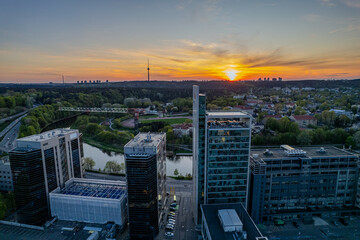 Aerial spring view of Žvėrynas district in Vilnius, Lithuania