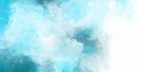 Abstract background of a vibrant clear colorful teal sky with soft clouds. Aquarelle pattern. Hand drawn watercolor art. Abstract banner in watercolor style. paper textured canvas for vintage design. 