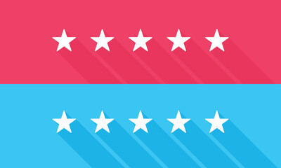 Five stars icon. Customer product rating displayed in Red and Blue with Long Shadow.