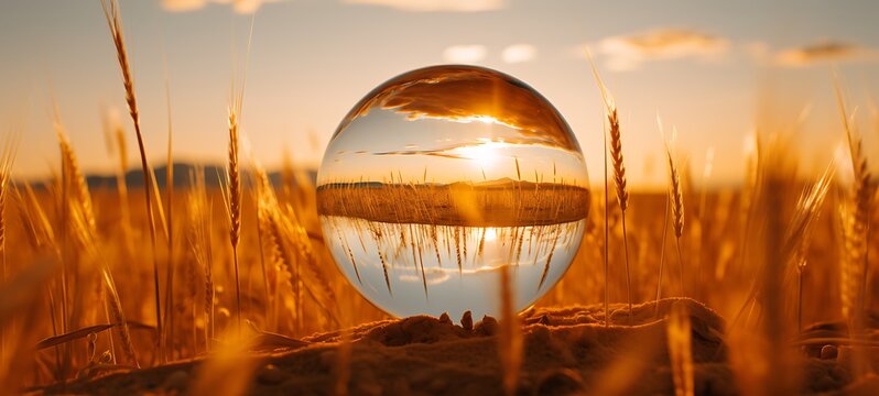 Mini world of wheat grain in round magic protector, ai generative