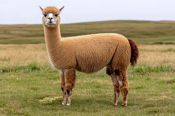 Fototapeta premium A Serene Alpaca Grazing in Meadow of excellence in splendor beyond compare with grace in style