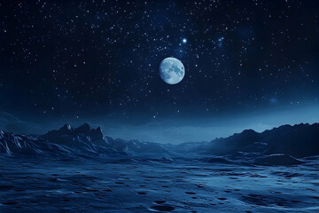 Vast, icy alien landscape under a luminous night sky.