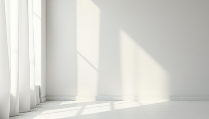 Fototapeta premium Soft flowing white linen curtains, minimalist style , photography, serene, backdrop