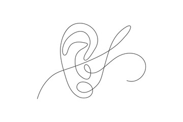 Ear continuous one line art drawing of isolated outline vector illustration
