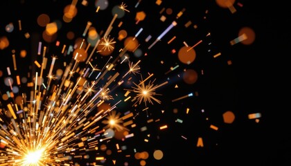 Sparks flying in black background, fiery light and motion photography