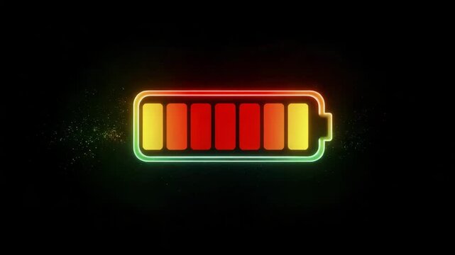 Battery icon display indicating low charge against a dark background  