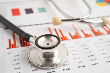 Stethoscope on spreadsheet and graph paper, Finance, Account, Statistics, Investment, Analytic...