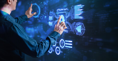 AI Symbolic, artificial intelligence of futuristic technology.transformation of ideas and the adoption of technology in business in the digital age, enhancing global.