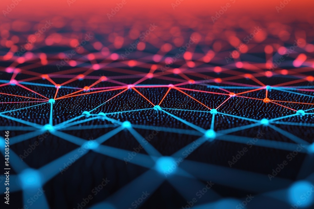 Poster Futuristic data flow connecting glowing nodes on dark background
