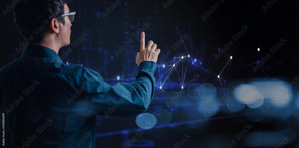 Aufkleber future network concept hand touching the metaverse universe, a conceptual shift in digital transform