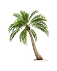 An isolated tropical palm tree with green leaves and a brown trunk, perfect for summer vacation illustrations