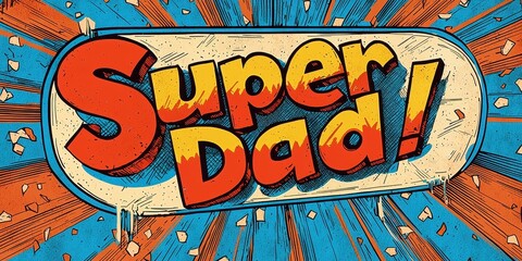 Fathers day with memory celebration idea. Colorful comic-style design featuring "Super Dad" text.