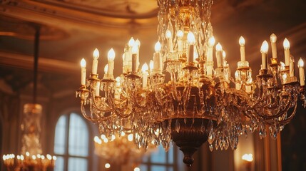 Fototapeta premium Grand Crystal Chandelier Illuminating Luxurious Interior