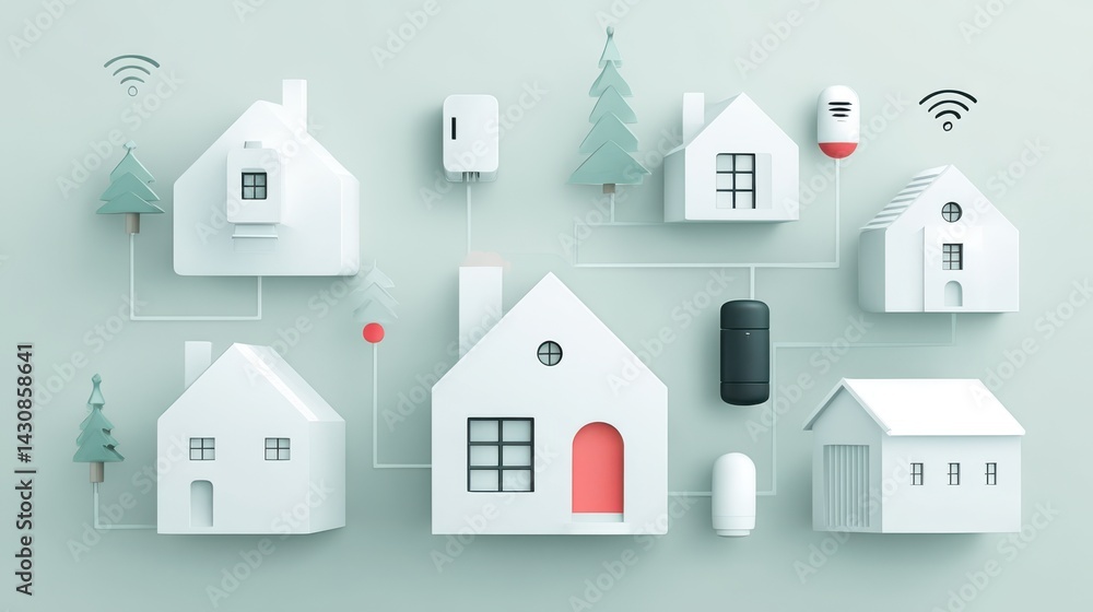 Poster connected devices creating a seamless smart home symbolizing tech-enabled living