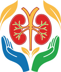  Stylized kidney illustration bright red kidney on hands vector illustration