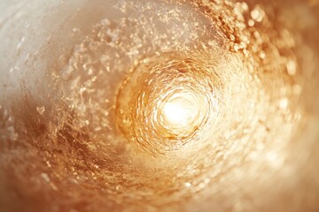 Fototapeta premium Golden light at the end of a swirling tunnel of water, creating a mesmerizing abstract scene.