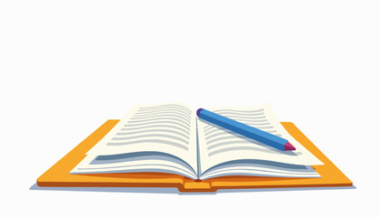 Open book with blue pencil on folder, academic planning