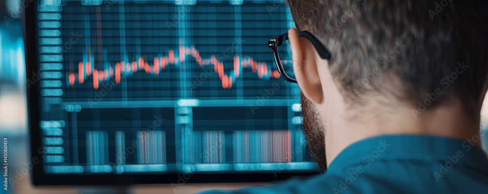 Poster professional analyzing data trends on a digital display.