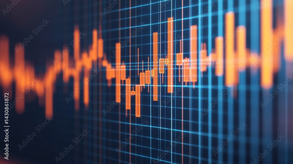 Poster digital sound wave visualization in vibrant colors and grid pattern.