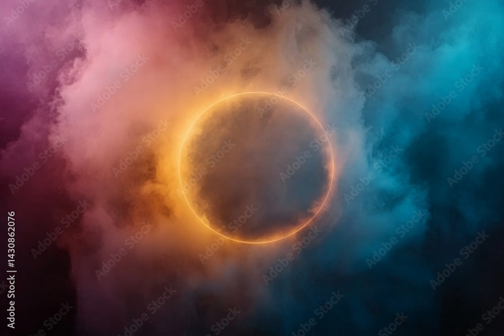 Aufkleber glowing fire ring radiates in vibrant hues, surrounded by colorful nebula clouds against a dark back