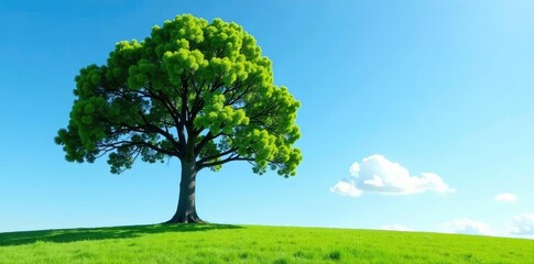 Fototapeta premium The towering tree looms large against a clear blue sky, sky, nature, landscape