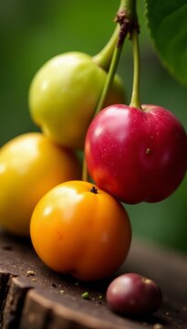 Close up of amla, bibhitaki, and haritaki fruits in harmony, traditional, herbs