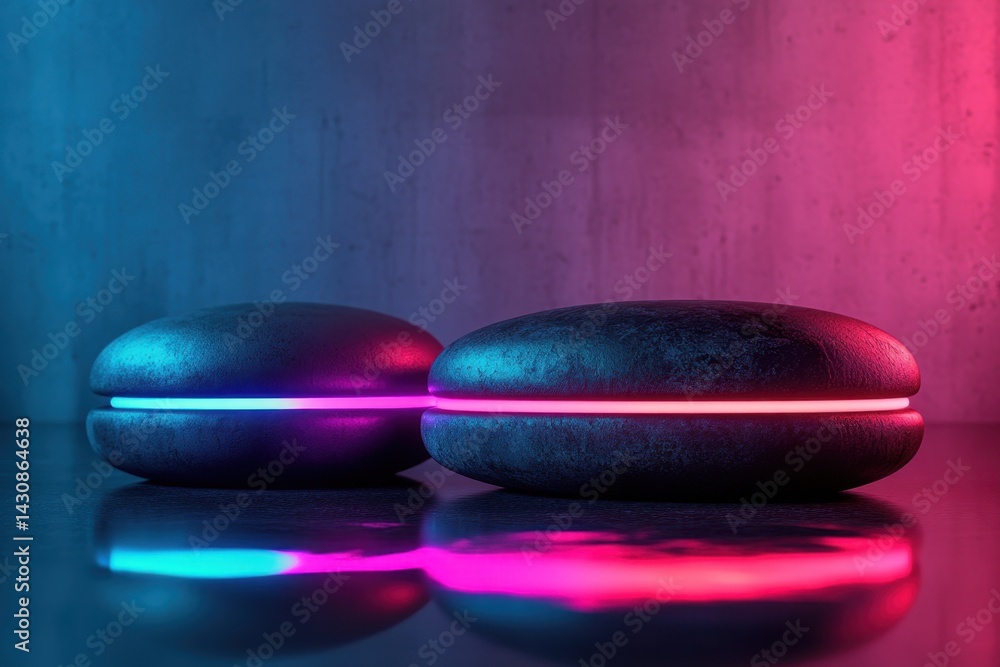 Poster colorful glowing round objects creating a vibrant atmosphere in a modern setting