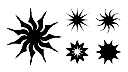 set of starburst or sunburst silhouette vector on white background