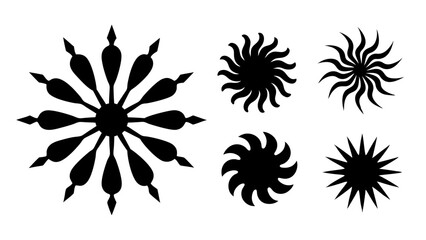set of starburst or sunburst silhouette vector on white background